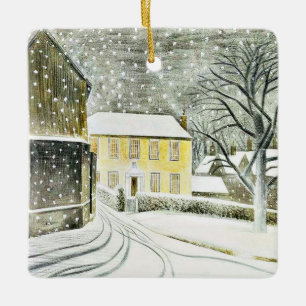 Eric Ravilious - Hallstead Road i Snö, Julgransprydnad Keramik
