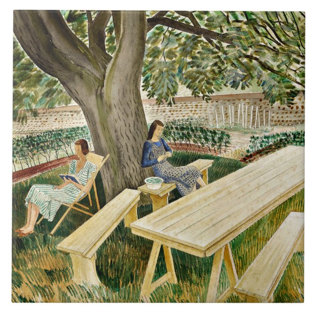 Eric Ravilious, Två kvinnor i en trädgård, Kakelplatta (Framsidan)