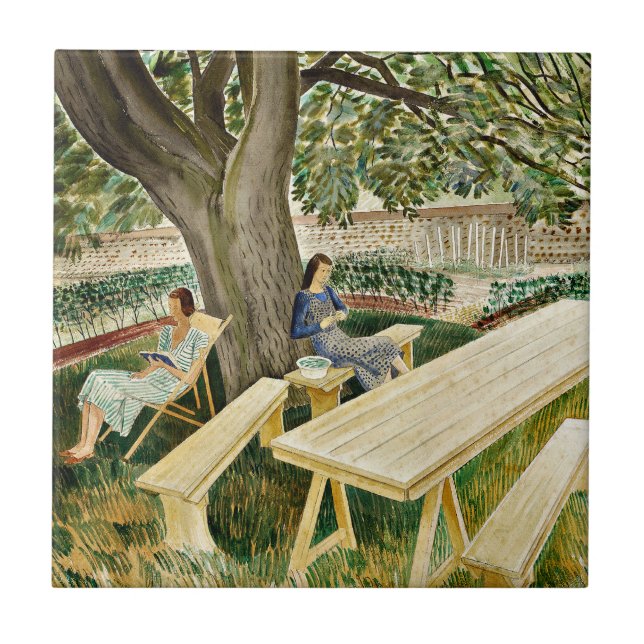 Eric Ravilious, Två kvinnor i en trädgård, Kakelplatta (Framsidan)