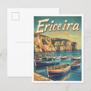 Ericeira Portugal Vintage resor Illustration Vykort