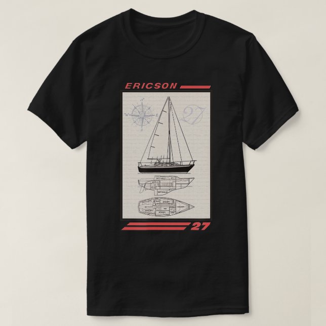 Ericson 27 Sailboat Line Teckning T Shirt (Design framsida)