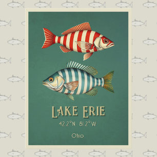 Erie Lake Ohio randig fisk vykort
