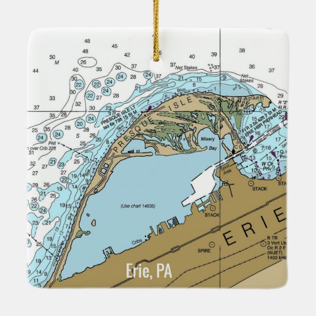 Erie PA Nautical Diagram Julgransprydnad Keramik (Baksida)