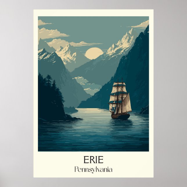 Erie Pennsylvania Vintage Sjö Frakt Travel Art Poster (Framsidan)