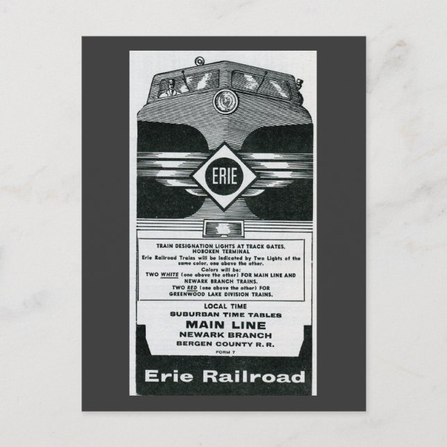 Erie Railroad Suburban TimeTables Cover 1958 Vykort (Framsida)