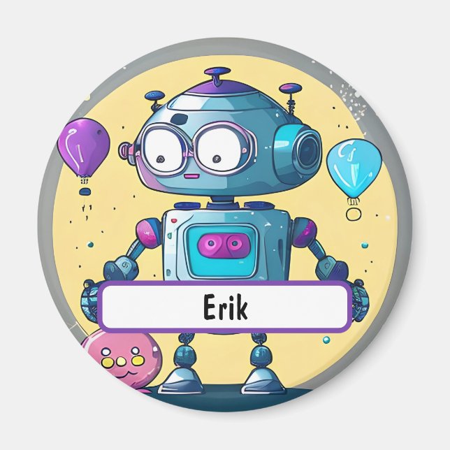 Erik the Brainy bot with Anpassningsbar Nametag Magnet (Framsidan)