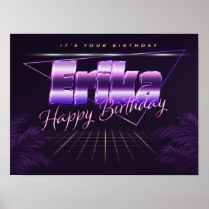 Erika Namn Vorname lila retro Poster Geburtstag