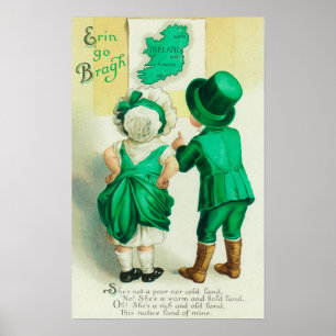 Erin Go Bragh Couple Tittar på Irland Karta Poster