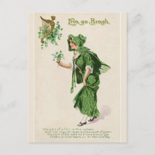 Erin Go Bragh Dam med Bouquet Shamrocks Vykort