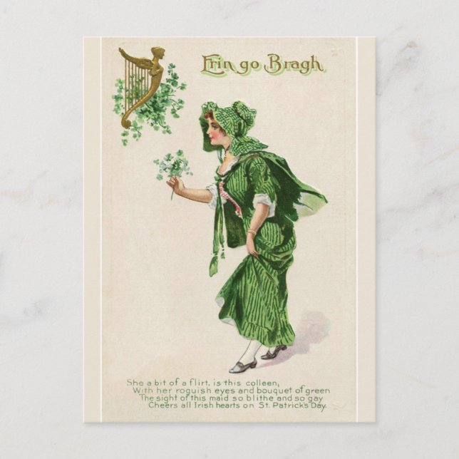 Erin Go Bragh Dam med Bouquet Shamrocks Vykort (Framsida)