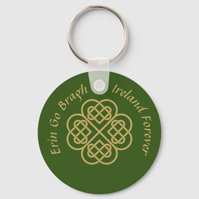 Erin Go Bragh Guld Celtic Shamrock Nyckelring (Framsida)
