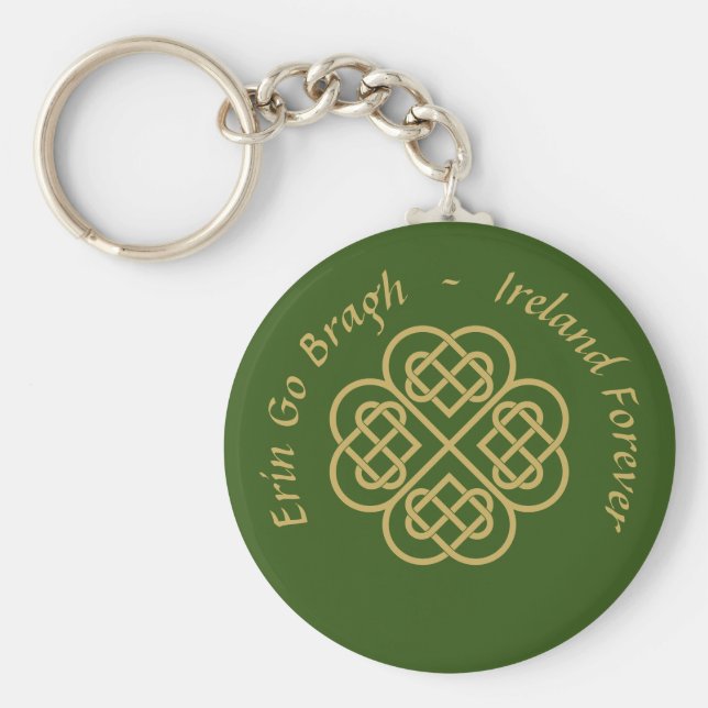Erin Go Bragh Guld Celtic Shamrock Nyckelring (Framsidan)