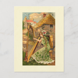 Erin Go Bragh Harp Woman Vykort
