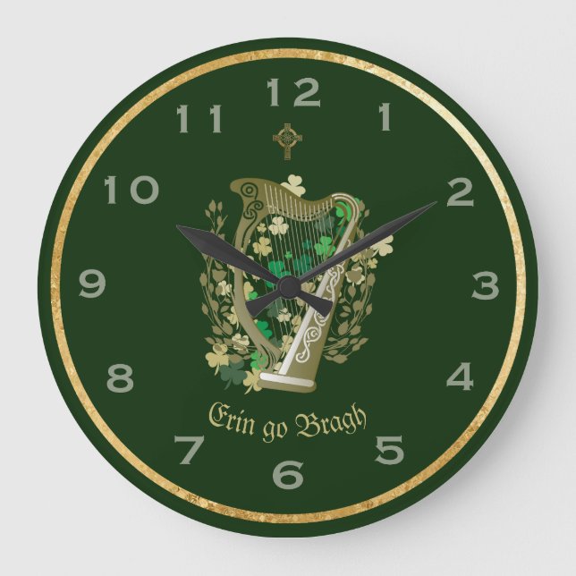 Erin Go Bragh Irish Harp Wall Clock Stor Klocka (Framsida)