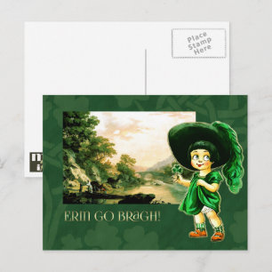 Erin Go Bragh.Vintage Irish Girl St. Patrick's Day Vykort