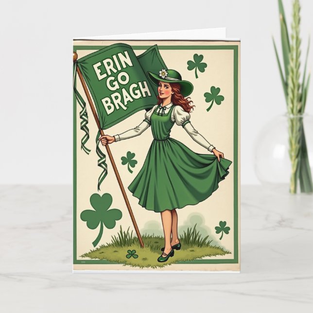 Erin Go Bragh Vintage Irländskt Kort (Framsida)