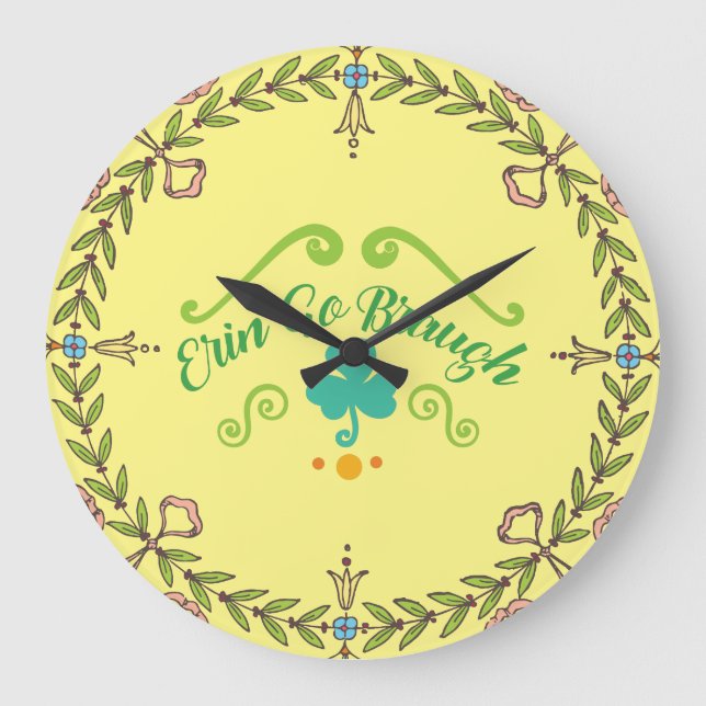 Erin Go Braugh Irish FolArt Wand Stor Klocka (Framsida)