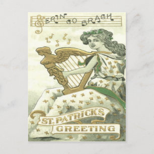 Erin Musik noter, Woman Shamrock Harp Vykort