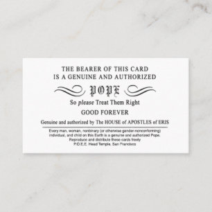Erisian Discordian POEE Pope Cards Visitkort