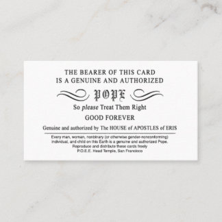 Erisian Discordian POEE Pope Cards Visitkort
