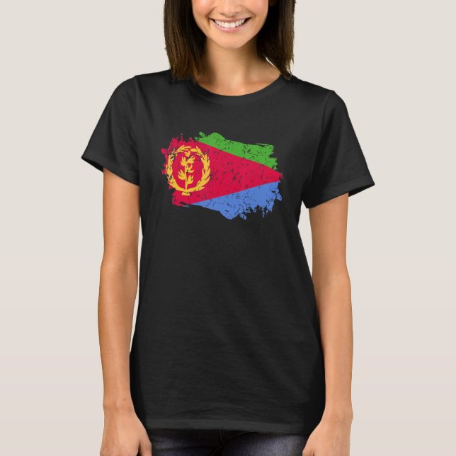 Eritrea Flagga Grunge Land Flagga Eritrea T Shirt (Framsida)