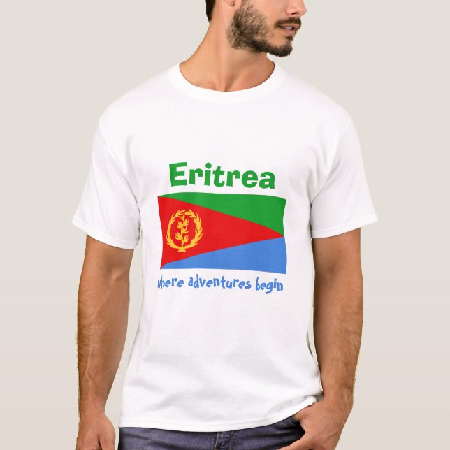 Eritrea Flagga + Karta + Text T-Shirt (Framsida)