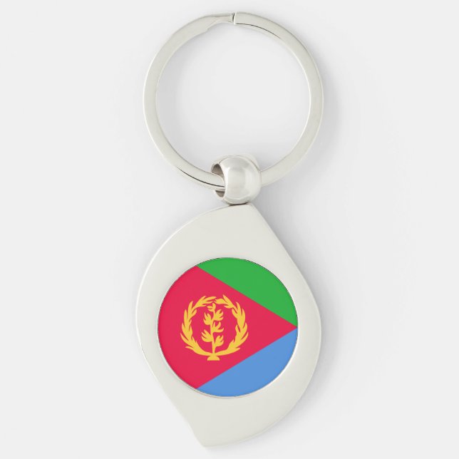 Eritrea Flagga Swirl Silverfärgad Nyckelring (Framsidan)