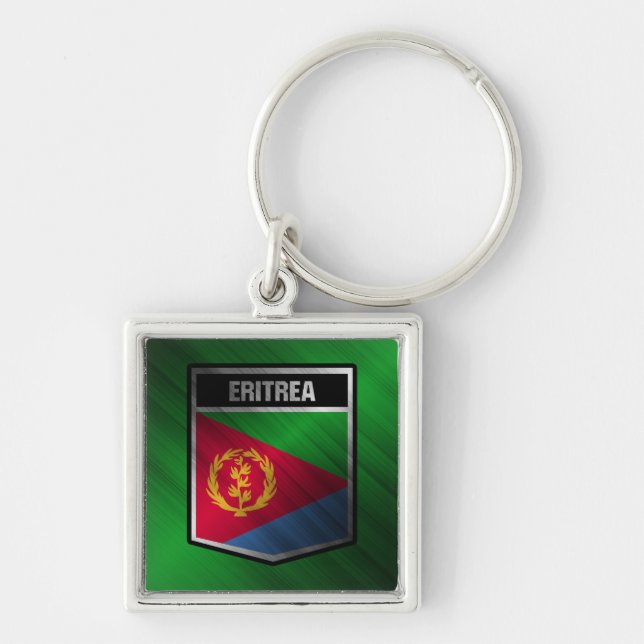 Eritrea Fyrkantig Silverfärgad Nyckelring (Framsidan)