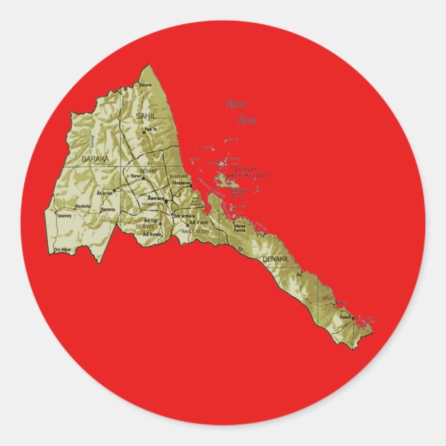 Eritrea Karta Sticker Runt Klistermärke (Framsida)