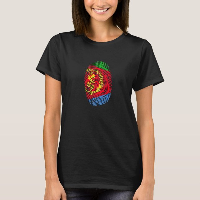 Eritrea Land Flagga Fingerprint DNA T Shirt (Framsida)