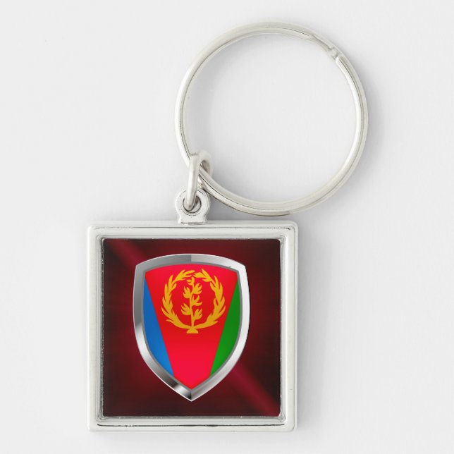 Eritrea Mettalic Emblem Fyrkantig Silverfärgad Nyckelring (Framsidan)