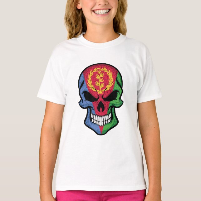 Eritrea Smiling Skull Flagga T Shirt (Framsida)
