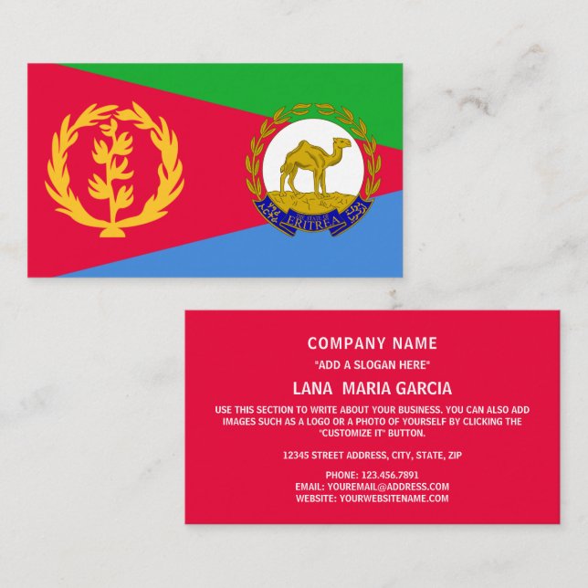Eritreansk Flagga & National Emblem, Flagga av Eri Visitkort (Fram/baksida)