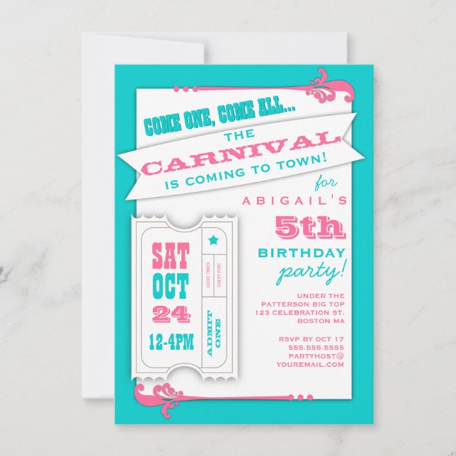 Erkänn en karnival Girl Födelsedagsfest inbjudan (Framsida)