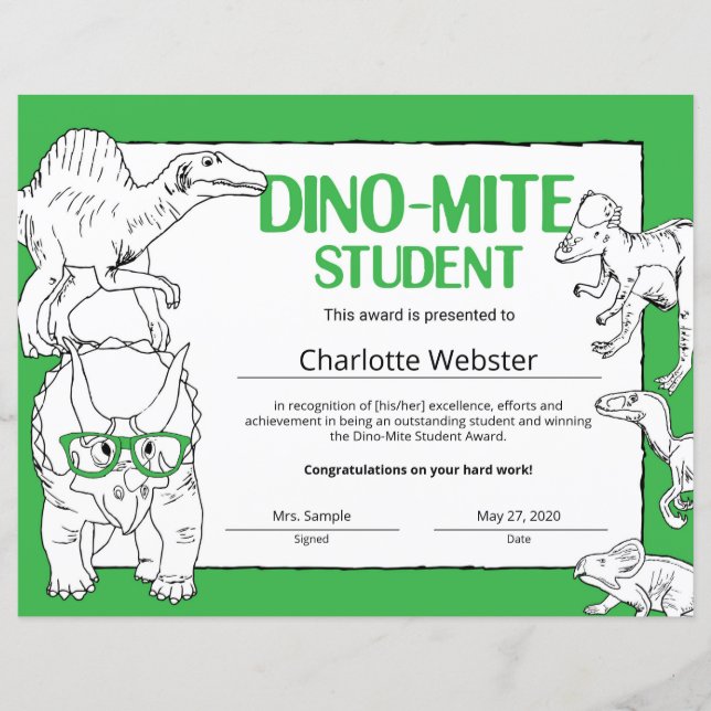 Erkännande av Dino-Mite Student (Framsida)