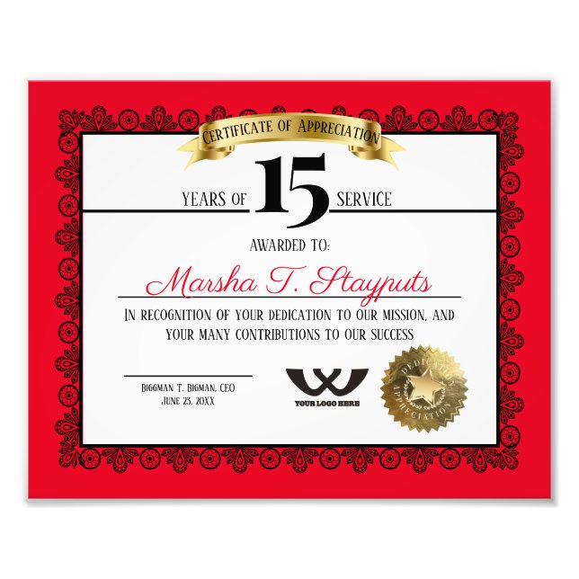 Erkännande av medarbetarårsdag för milstolpe fototryck (Framsidan)