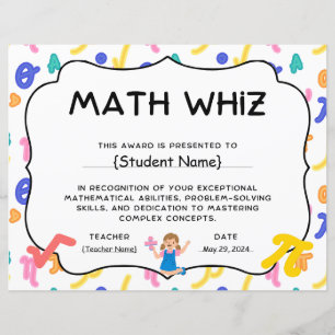 Erkännande vid årets slut av Math Whiz Student