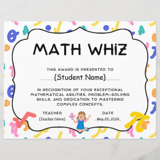 Erkännande vid årets slut av Math Whiz Student