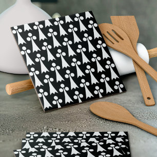 Ermine Mönster, Medieval Mönster, White on Black Kakelplatta