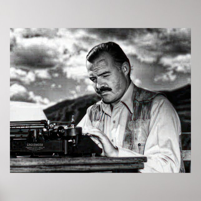 Ernest Hemingway vid skrivmaskinen Poster (Framsidan)