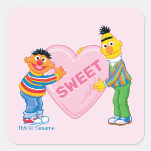 Ernie & Bert Stort hjärta på Alla hjärtans dag Fyrkantigt Klistermärke