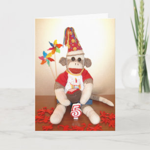 Ernie Sock monkey 5:e födelsedagskortet Kort