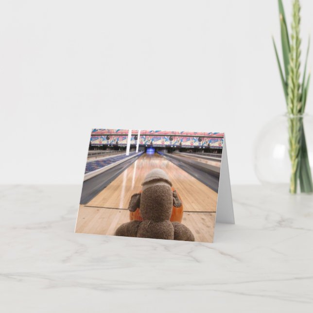 Ernie Sock monkey Bowling Note Card Kort (Framsida)