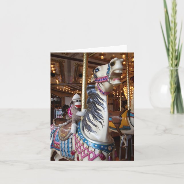 Ernie Sock monkey Carousel Horse Note Card Kort (Framsida)