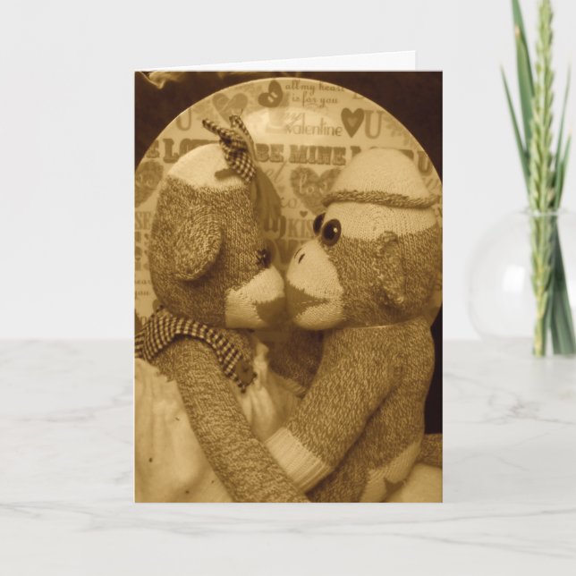 Ernie Sock monkey Sepia Alla hjärtans dag-kort Helgkort (Framsida)