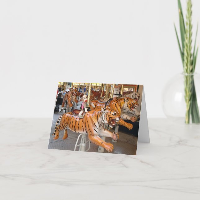 Ernie Sock monkey Tiger Carousel Note Card Helgkort (Framsida)