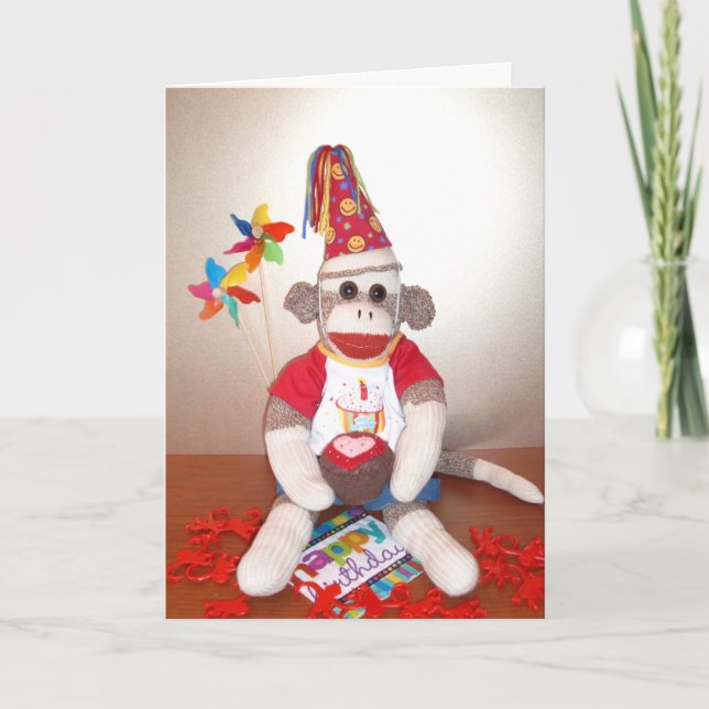 Ernie sock monkeyfödelsedagkortet kort (Framsida)