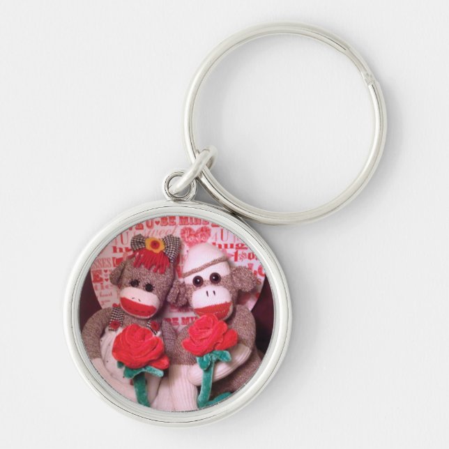 Ernie sock monkeykärleken Keychain Rund Silverfärgad Nyckelring (Framsidan)
