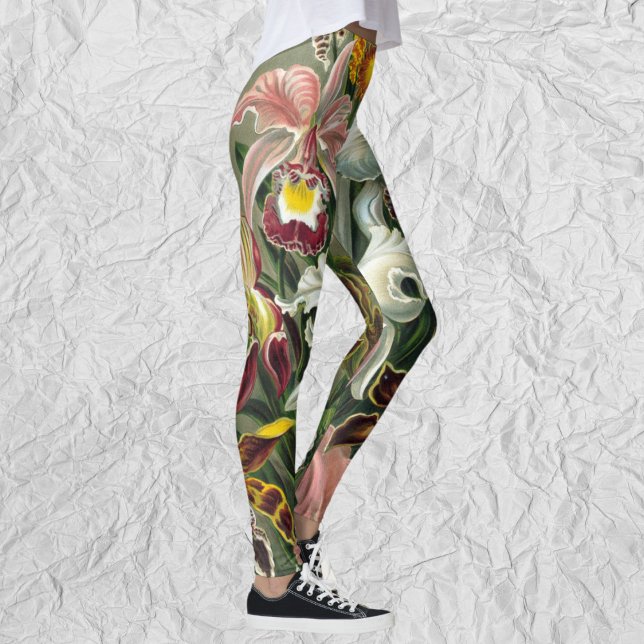 Ernst Haeckel Orchids, Vintage Rainforest Flowers Leggings (Ernst Haeckel Orchids, Vintage Rainforest Flowers Leggings)