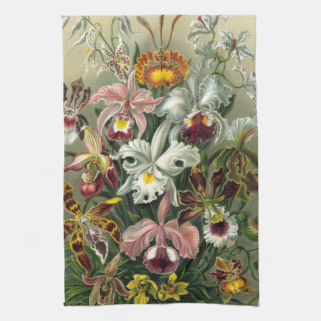 Ernst Haeckel Orkidéer, Vintage Regnskogsblommor Kökshandduk (Vertikal)
